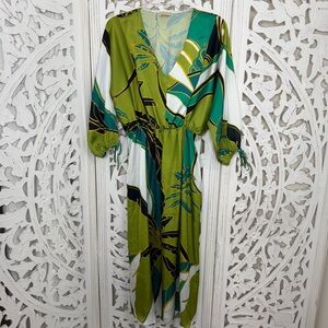 Elio Green Palm Kaftan Dress